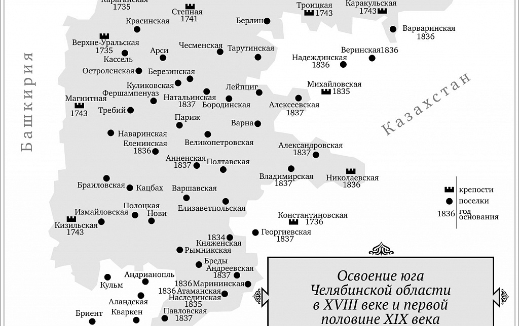 Карта. Освоение юга Челябинской области